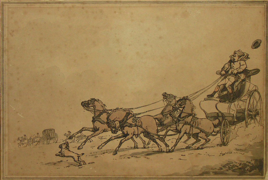 Etching with original colour - A Runaway Carriage - Rowlandson